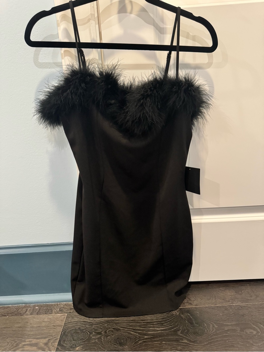Lulu's Black Feather-Trim Mini Slip Dress